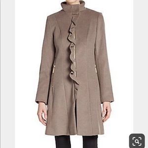 T Tahari Ruffle Front Wool Coat